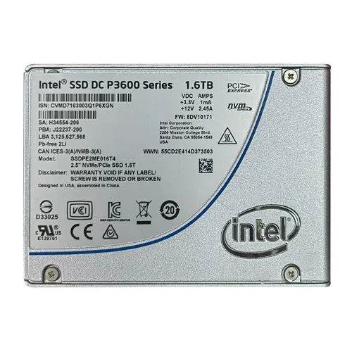 SSDPE2ME016T4 Intel DC P3600 1.6TB Multi-Level Cell PCI Express 3.0 x4 NVMe U.2 2.5-Inch Solid State Drive