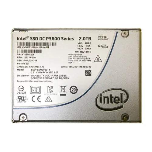 SSDPE2ME020T401 Intel DC P3600 2TB Multi-Level Cell PCI Express 3.0 x4 NVMe U.2 2.5-Inch Solid State Drive