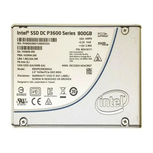 SSDPE2ME800G4 Intel DC P3600 800GB Multi-Level Cell PCI Express 3.0 x4 NVMe U.2 2.5-Inch Solid State Drive