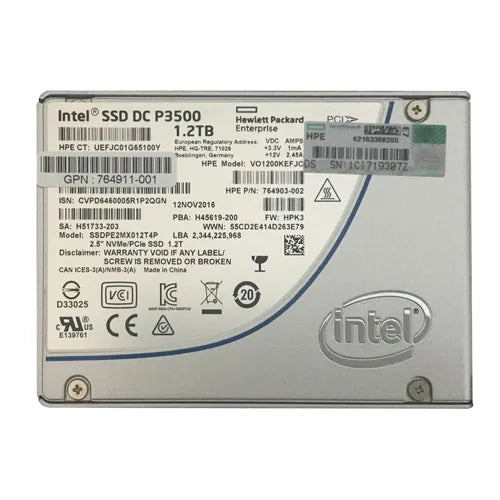 SSDPE2MX012T4P Intel DC P3500 1.2TB Multi-Level Cell PCI Express 3.0 x4 NVMe U.2 2.5-Inch Solid State Drive