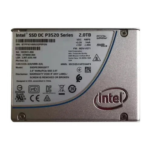 SSDPE2MX020T7 Intel DC P3520 2TB Multi-Level Cell PCI Express 3.0 x4 NVMe U.2 2.5-Inch Solid State Drive