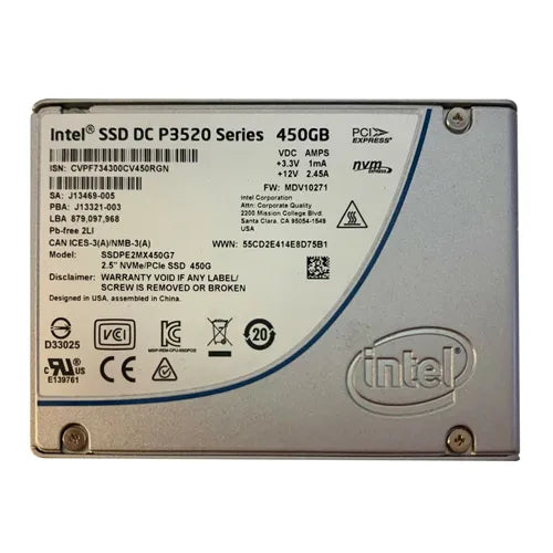 SSDPE2MX450G701 Intel DC P3520 450GB Multi-Level Cell PCI Express 3.0 x4 NVMe U.2 2.5-Inch Solid State Drive
