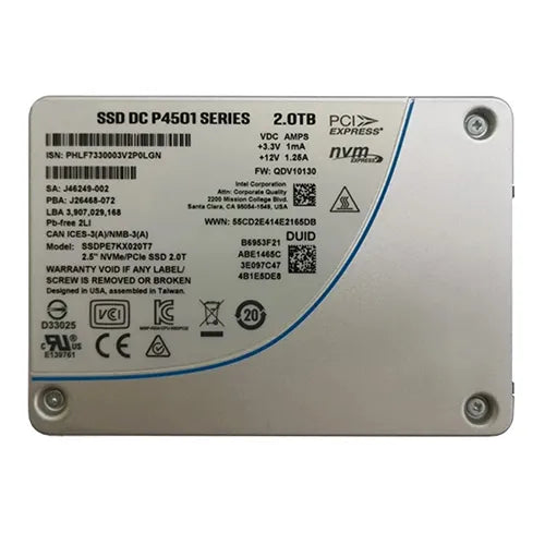 SSDPE7KX020T701 Intel DC P4501 2TB Triple-Level Cell PCI Express 3.1 x4 NVMe U.2 2.5-Inch Solid State Drive