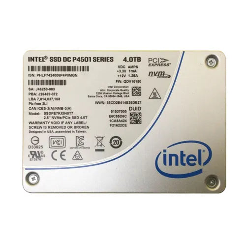 SSDPE7KX040T701 Intel DC P4501 4TB Triple-Level Cell PCI Express 3.1 x4 NVMe U.2 2.5-Inch Solid State Drive