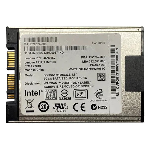 SSDSA1M160G2LE Intel X18-M 160GB Multi-Level Cell SATA 3Gb/s Mainstream Endurance 1.8-Inch Solid State Drive