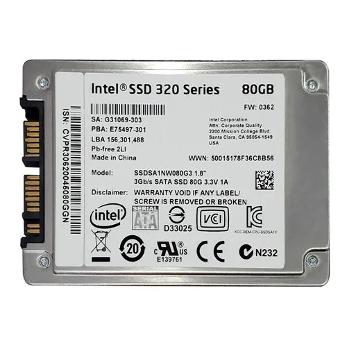 SSDSA1NW080G3 Intel 320 80GB Multi-Level Cell SATA 3Gb/s 1.8-Inch Solid State Drive