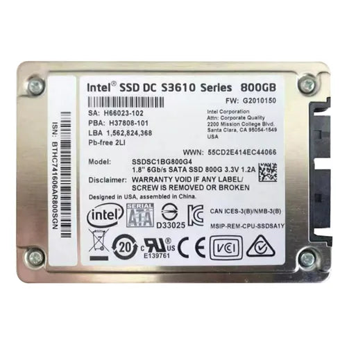 SSDSC1BG800G4 Intel DC S3610 800GB Multi-Level Cell SATA 6Gb/s 1.8-Inch Solid State Drive