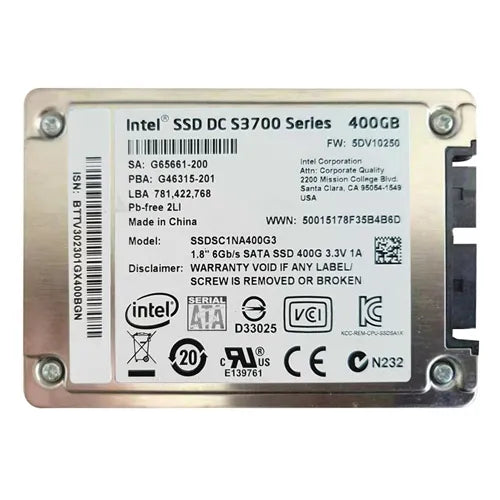 SSDSC1NA400G3 Intel DC S3700 400GB Multi-Level Cell SATA 6Gb/s 1.8-Inch Solid State Drive