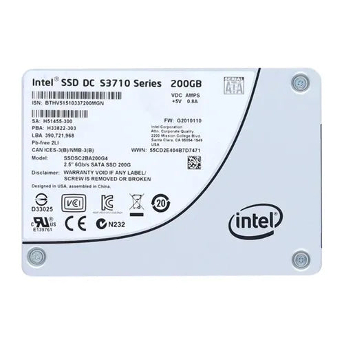 SSDSC2BA200G401 Intel S3710 200GB Multi-Level Cell SATA 6Gb/s 2.5-Inch Solid State Drive