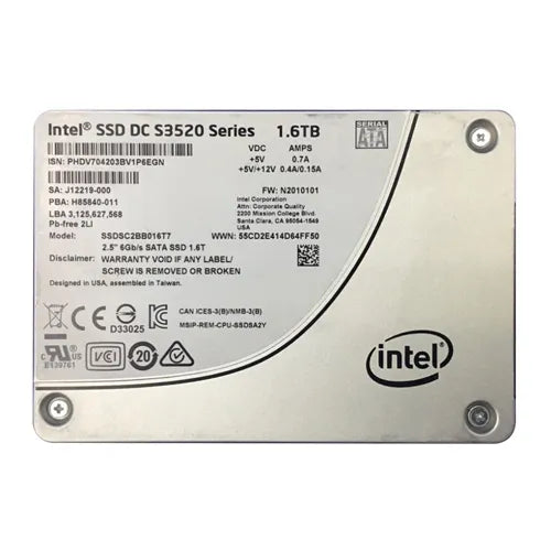 SSDSC2BB016T701 Intel S3520 1.6TB Multi-Level Cell SATA 6Gb/s 2.5-Inch Solid State Drive