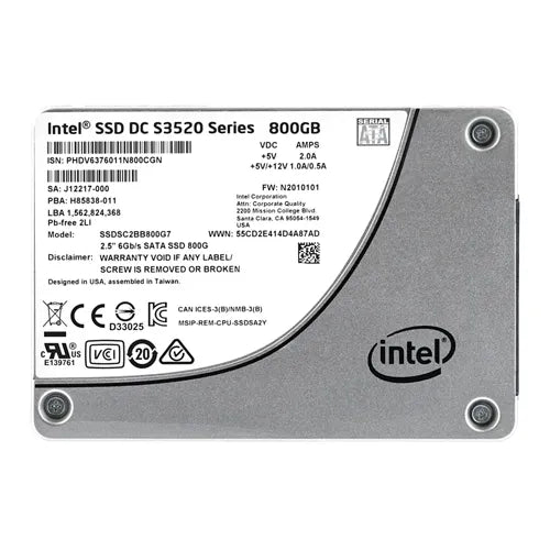 SSDSC2BB800G701 Intel S3520 800GB Multi-Level Cell SATA 6Gb/s 2.5-Inch Solid State Drive