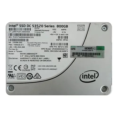 SSDSC2BB800G7P Intel 800GB SATA 6Gb/s 2.5-inch Solid State Drive