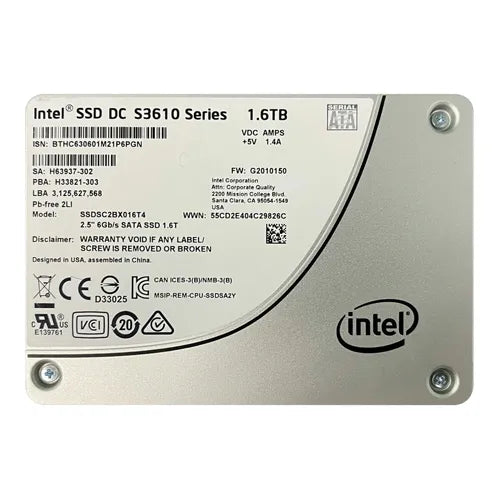 SSDSC2BX016T4EP Intel DC S3610 1.6TB Multi-Level Cell SATA 6Gb/s High Endurance 2.5-Inch Solid State Drive
