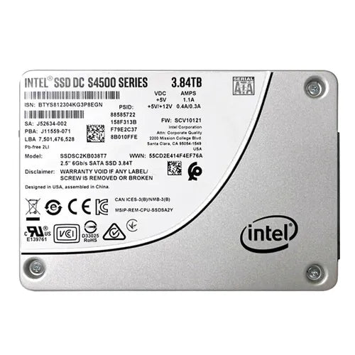 SSDSC2KB038T701 Intel DC S4500 3.8TB Triple-Level Cell SATA 6Gb/s 2.5-Inch Solid State Drive