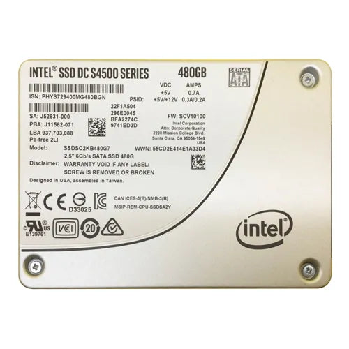 SSDSC2KB480G701 Intel DC S4500 480GB Triple-Level Cell SATA 6Gb/s 2.5-Inch Solid State Drive