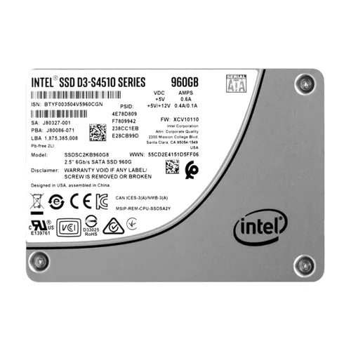 SSDSC2KB960G801 Intel D3 S4510 960GB Triple-Level Cell SATA 6Gb/s 2.5-Inch Solid State Drive