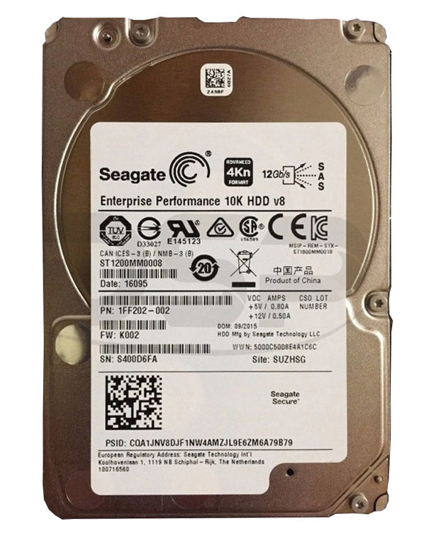 ST1200MM0008 Seagate Enterprise Performance 10K.8 1.2TB 10000RPM SAS 12Gb/s 128MB Cache (4Kn) 2.5-Inch Hard Drive