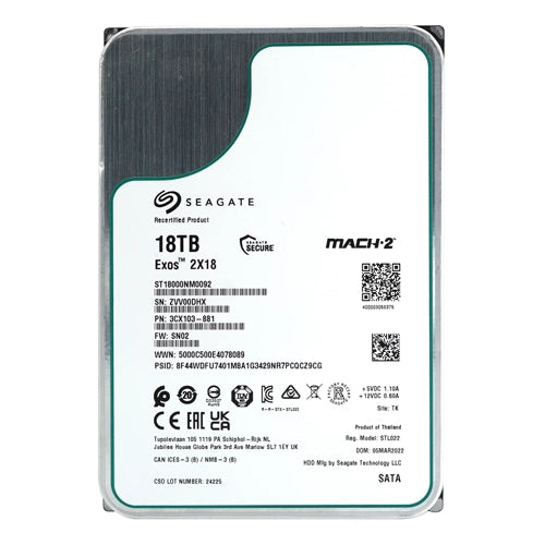 ST18000NM0092 Seagate Exos 2X18 18TB 7200RPM SATA 6Gb/s 256MB Cache 512e 3.5-Inch Hard Drive