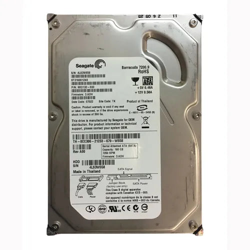 ST3160812AS Seagate BarraCuda 7200.9 Series 160GB 7200RPM SATA 3Gb/s 8MB Cache (RoHS) 3.5-Inch Hard Drive