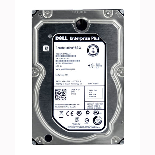 T7F78 Dell 2TB 7200RPM SAS 6Gb/s Hot-Swappable 3.5-Inch Hard Drive with Tray for Compellent SC200/SC220 Expansion Enclosures
