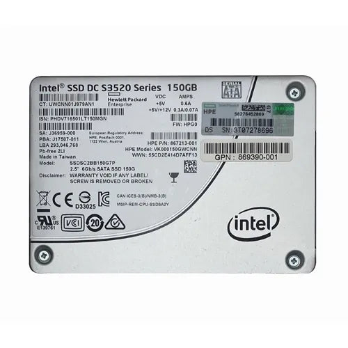 VK000150GWCNN HP 150GB SATA 6Gb/s Hot-Pluggable Read Intensive 2.5-Inch Enterprise Solid State Drive for ProLiant Server and Storage Array