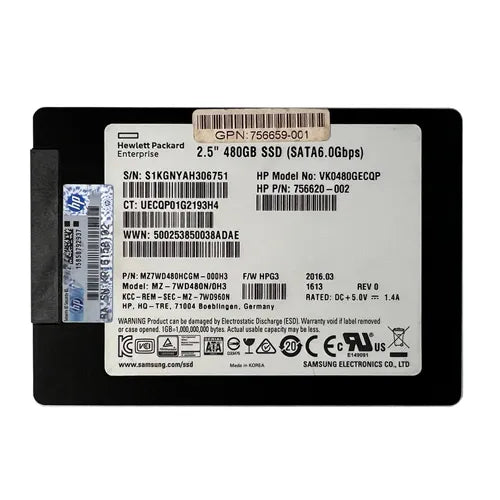 VK0480GECQP HP 480GB Multi-Level Cell SATA 6Gb/s Hot Swappable Value Endurance SFF 2.5-Inch Solid State Drive with Smart Carrier for ProLiant Server Gen8