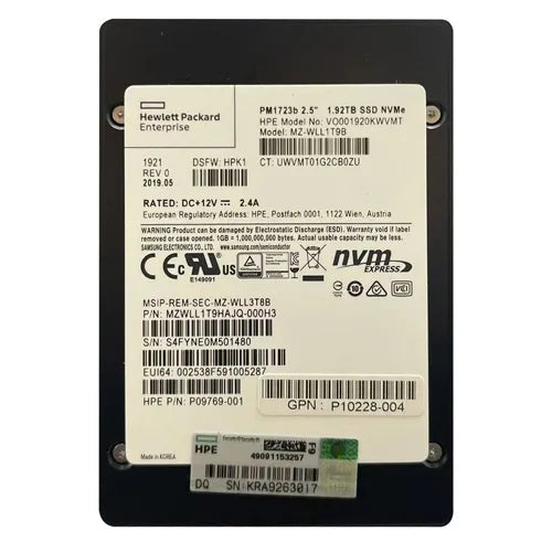 VO001920KWVMT HP 1.92TB NVMe x4 Read Intensive 2.5-Inch Solid State Drive