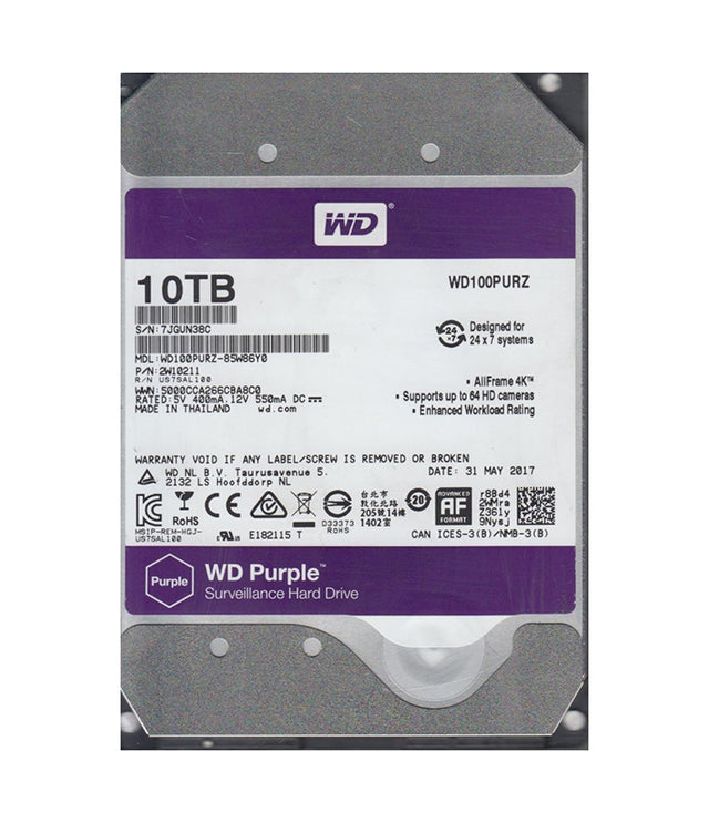 Purple 10TB SATA 6Gb/s 5400RPM 256MB Cache RoHS 3.5-Inch Hard Drive