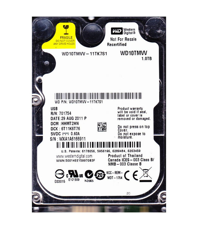 WD10TMVV-11TK7S1 - Western Digital 1TB 5400RPM SATA USB 2.0 8MB Cache 2.5-Inch Hard Drive