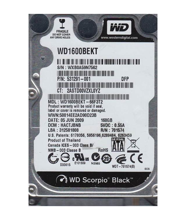 WD1600BEKT-66F3T2 - Western Digital Scorpio Black 160GB 7200RPM SATA 3Gb/s 16MB Cache 2.5-inch Hard Drive
