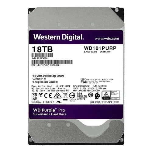 WD181PURP Western Digital Purple Pro 18TB SATA 6Gb/s 7200RPM 512MB Cache 3.5-Inch Surveillance Hard drive