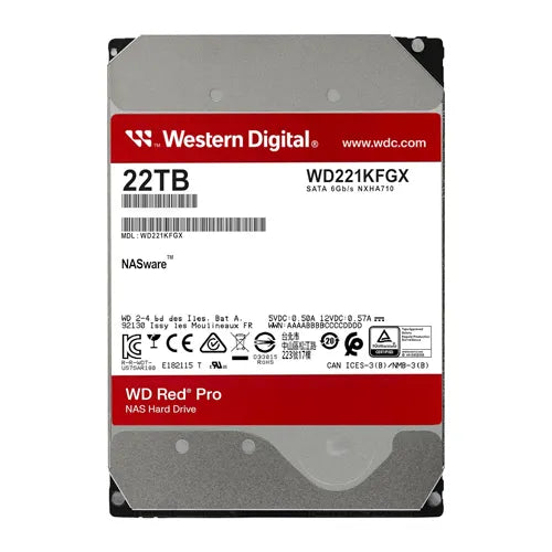 WD221KFGX Western Digital Red Pro 22TB 7200RPM SATA 6Gb/s 512MB Cache 3.5-Inch NAS Hard Drive