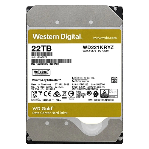 WD221KRYZ Western Digital Gold Enterprise 22TB 7200RPM SATA 6Gb/s 512MB Cache 3.5-Inch Hard Drive