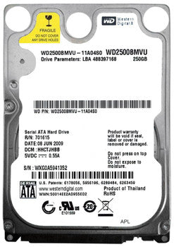 Western Digital - WD2500BMVU-11A04S0 - 250GB 5400RPM USB 2.5 8MB Cache Hard Drive"