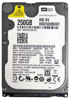 Western Digital - WD2500BUDT-63DPZY0 - 250GB 5400RPM SATA 3.0 Gbps 2.5 32MB Cache AV 25 Hard Drive"