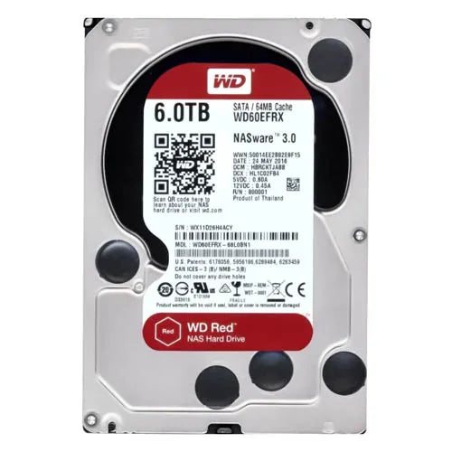 WD60EFRX Western Digital Red 6TB 5400RPM SATA 6Gb/s 64MB Cache (RoHS) 3.5-Inch NAS Hard Drive