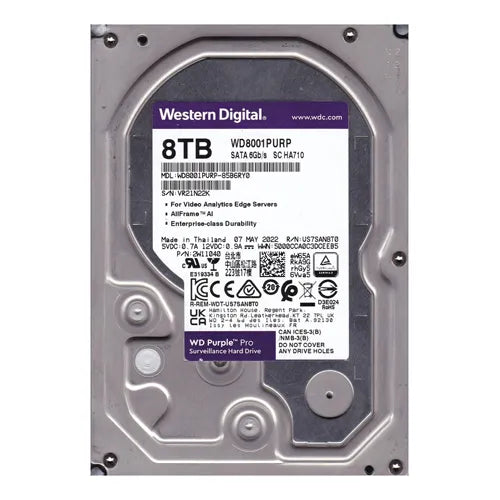 WD8001PURP Western Digital Purple Pro 8TB 7200RPM SATA 6Gb/s 256MB Cache (RoHS) 3.5-Inch Surveillance Hard drive