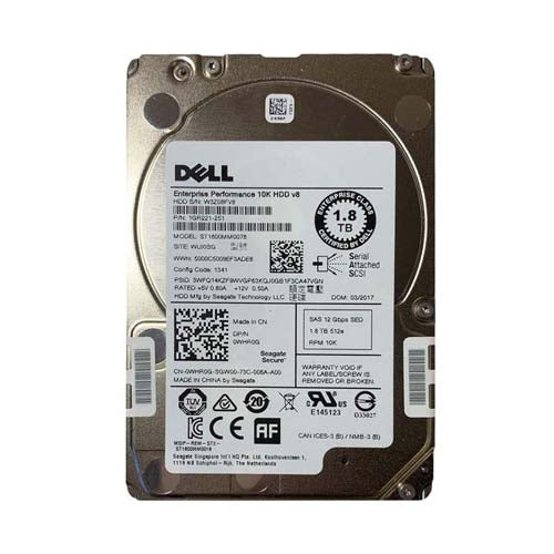 WHR0G Dell 1.8TB 10000RPM SAS 12Gb/s Hot-Pluggable (512e) (SED FIPS) 2.5-Inch Hard Drive with Tray for PowerEdge Server & PowerVault Storage Array