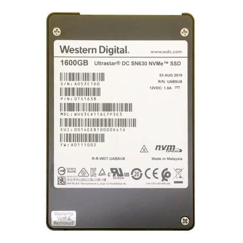 WUS3CA116C7P3E3 Western Digital Ultrastar DC SN630 Series 1.6TB 3D NAND Triple-Level Cell PCI Express 3.1 x4 NVMe U.2 2.5-inch Solid State Drive