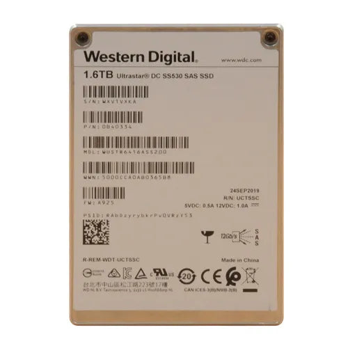 WUSTR6416ASS200 Western Digital Ultrastar DC SS530 Series 1.6TB Triple-Level-Cell SAS 12Gb/s 2.5-inch Solid State Drive