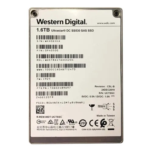 WUSTR6416ASS204 Western Digital Ultrastar DC SS530 Series 1.6TB Triple-Level-Cell SAS 12Gb/s 2.5-Inch Solid State Drive