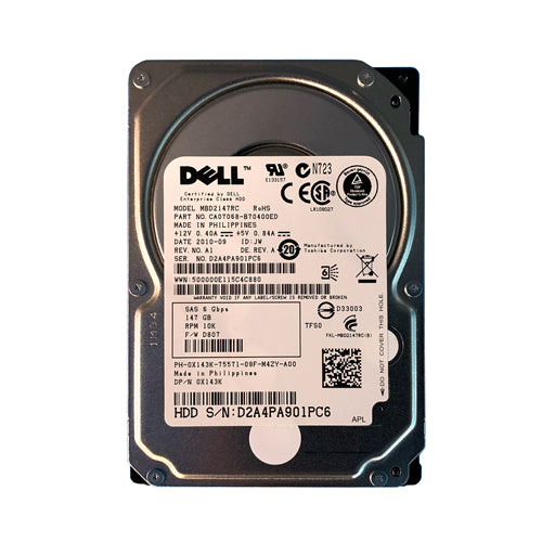 X143K Dell 146GB 10000RPM SAS 6Gb/s Hot-Pluggable Single Port 2.5-Inch Hard Drive with Tray for PowerEdge Server