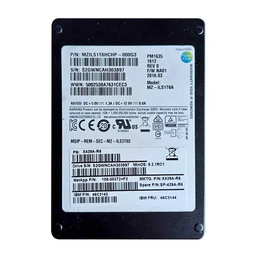 X439A-R6 NetApp 1.6TB SAS 6Gb/s Solid State Drive with Tray for DS224x