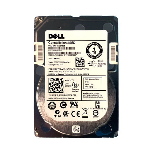 XKGH0 Dell 1TB 7200RPM SAS 6Gb/s Hot-Pluggable 2.5-Inch Hard Drive with Tray for PowerEdge Server & PowerVault Storage Array