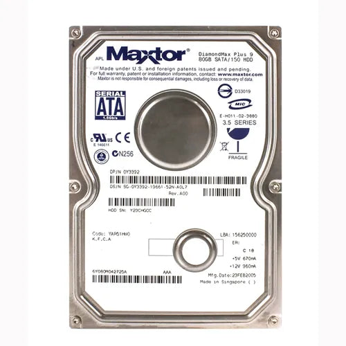 Y3392 Dell 80GB 7200RPM SATA 1.5Gb/s 8MB Cache 3.5-Inch Hard Drive for Dimension Desktop