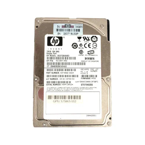 DG072ABAB3-GEN - HP 72GB 10000RPM SAS 3Gb/s Hot-Pluggable Single Port SFF 2.5-inch Enterprise Hard Drive with for Gen1/7 ProLiant Server/Storage Array