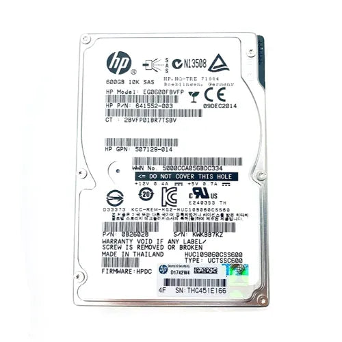 EG0600FBVFP-GEN - HP 600GB 10000RPM SAS 6Gb/s Hot-Pluggable SFF 2.5-inch Hard Drive with Smart Carrier for Gen8/9 ProLiant Server/Storage Array