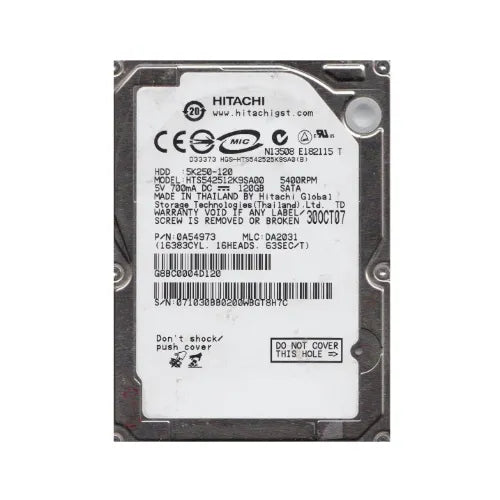 HTS542512K9SA00-DEL - Dell Travelstar 5K250 Series 120GB 5400RPM SATA 1.5Gb/s 8MB Cache 7-Pin 2.5-Inch Hard Drive