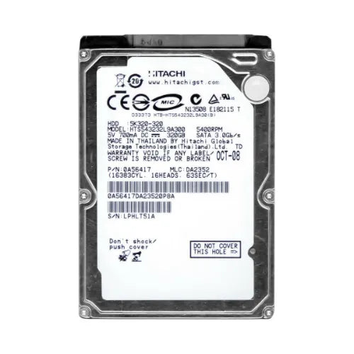 HTS543232L9A300-DEL - Dell Travelstar 5K320 Series 320GB 5400RPM SATA 3Gb/s 8MB Cache (512) 7-Pin 2.5-Inch Hard Drive