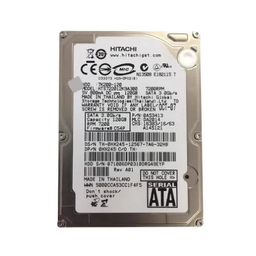 HTS722012K9A300-DEL - Dell Travelstar 7K200 Series 120GB 7200RPM SATA 3Gb/s 16MB Cache 2.5-Inch Hard Drive